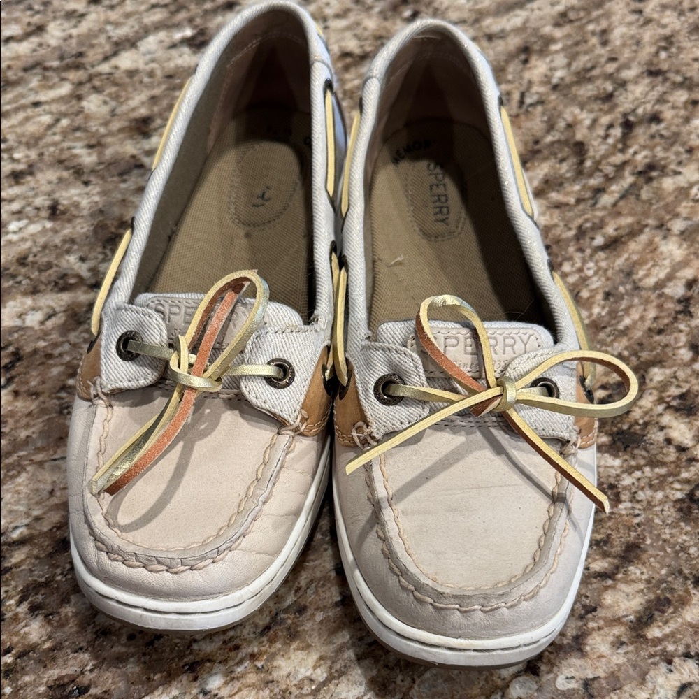 Sperry Cream and Tan Boat Shoes